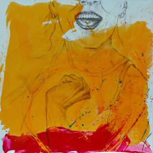 FREUDE I| JOY I – der Ausdruck eines Moments reiner Freude. FREUDE I| JOY I |2024 | Acryl und Kohle auf Leinwand| 100 x 100 x 1,8 cm
