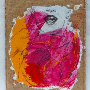 FREUDE I| JOY I – der Ausdruck eines Moments reiner Freude, diesmal auf grobem Gewebe in "weicherer Anmutung". FREUDE I| JOY I |2024 | Acryl und Kohle auf Leinwand| 100 x 100 x 1,8 cm