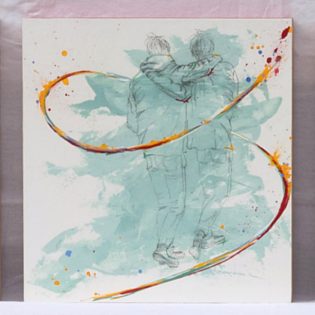 FRIENDS-FAMILY-LOVERS |2025| Acryl, Kohle und Bleistift auf Aquarellpapier, aufgezogen auf Holzkörper, 30 x 30 x 3 cm