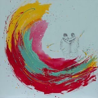FREUNDE I| FRIENDS I |2025 | Acryl, Kohle, Bleistift auf Leinwand| 100 x 100 x 1,8 cm