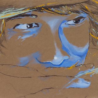ZUFRIEDENHEIT II – ein Moment tiefer Zufriedenheit. ZUFRIEDENHEIT II| SATISFACTION II |2024 | Acryl, Kohle auf Pappwabenplatte | 50 x 70 x 2,5 cm | Aufhängung Haftblech mit Öse 70 x 70 mm